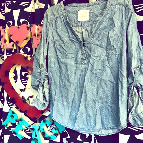 Sonoma Tops - *5 for $25*EUC Sonoma chambray polka dot blouse XS